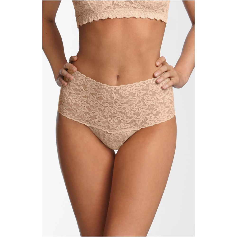 NWT $28 Hanky Panky [ OS ] lace Retro High Waist Thong‎ in Chai #6348